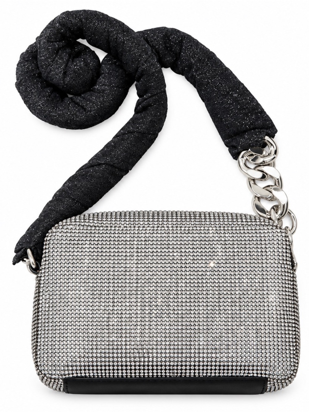 Sparkle Mesh Crossbody Bag with Padded Black Chain Strap